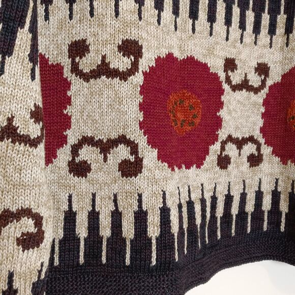 NOS VTG Peruvian Connection Poppies Art-Wear Pima Cotton Cardigan Sweater Sz Lg - Picture 4 of 10